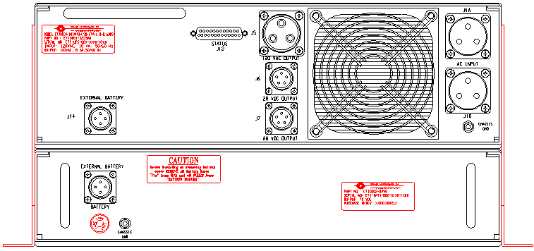 P/N: ETI0001-1233AA Rugged MilSpec UPS Standard Rear Panel Layout with 2U Battery